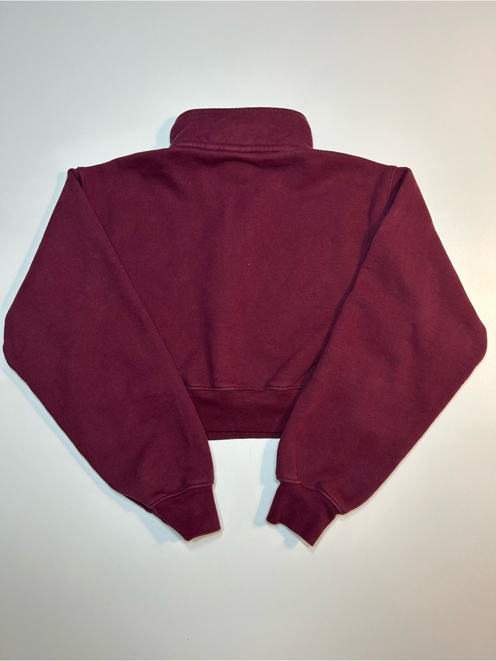 Aritzia Tna Cozy Fleece Perfect Cropped 1/4 Zip Sweatshirt Burgundy Maroon - Picture 2 of 6